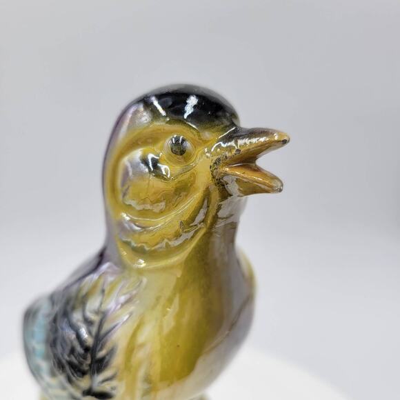 Vintage Iridescent Blue Bird Glazed Ceramic Figurine Sculpture 7" Mid Century - Picture 7 of 10